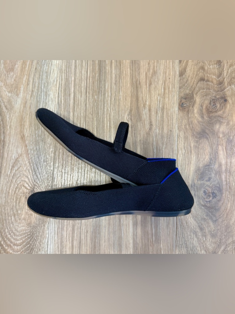 Rothy’s Black Knit Mary Jane Flats Blue Trim W6.5 - Picture 4 of 7